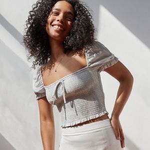 Aritzia Wilfred Smocked Blouse in Espace NWT